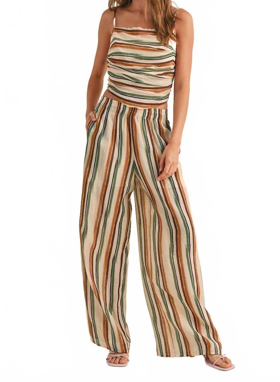 NEW MIOU MUSE color print tied back wide leg pant set in multi